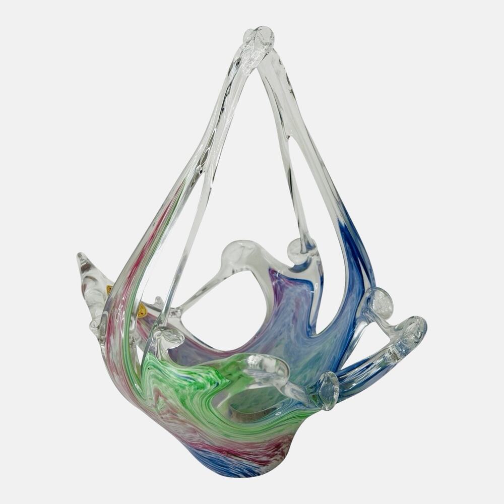 Vintage Murano MCM Centerpiece Basket Stretched Art Glass Colors Made In Italy